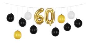 Balionų rinkinys ovalūs/skaičius PartyDeco Nr.60, aukso sp./balta sp./juoda sp., 12 vnt.