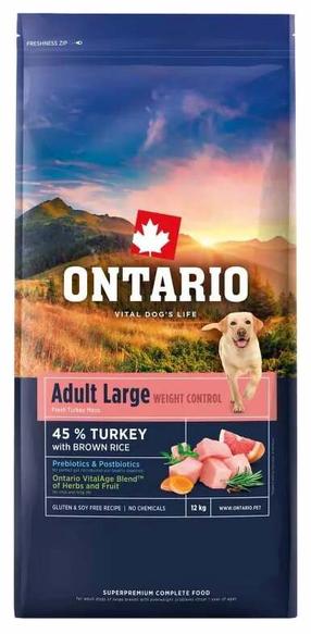 Sausā suņu barība Ontario Large Weight Control Turkey and Brown Rice, tītara gaļa, 12 kg