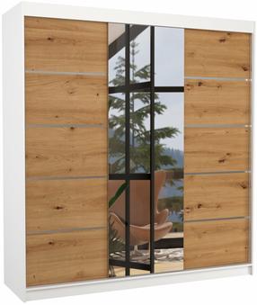 Spinta ADRK Bergen, balta sp./artisan oak sp., 58 cm x 200 cm x 215 cm, su veidrodžiu
