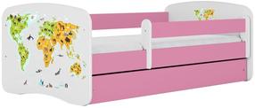 Lastevoodi Kocot Kids Babydreams Map, valge v./roosa v., 70 x 140 cm, voodipesu kastiga, ilma madratsita