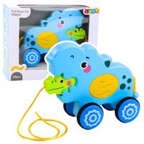 Traukiamas žaislas, begemotas Lean Pull Rope Car, 17 cm, mėlyna sp.