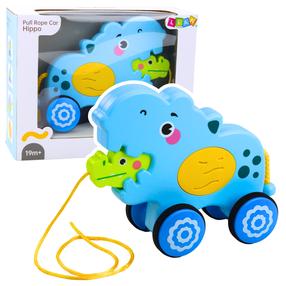Игрушка на веревочке, бегемот Lean Pull Rope Car, 17 см, синий цв.