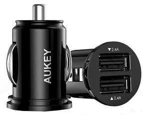 Auto telefona lādētājs Aukey, 2 x USB, melna krās., 24 W