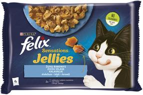 Šlapias kačių maistas Felix Sensations Jellies, žuvis/lašiša, 0.085 kg x 4 vnt.