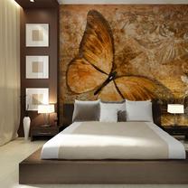 Fototapetas Artgeist Insect World - Beautiful Butterfly On A Background With Floral Patterns In Sepia 4XLFTNT1556, 309 cm x 400 cm