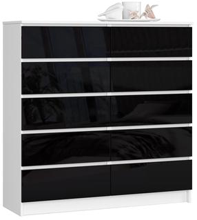 Komoda Akord K120 10SZ CLP, balta sp./juoda sp., 121 cm x 120 cm x 40 cm