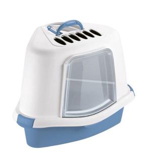 Закрытый кошачий туалет Stefanplast Sprint Corner Plus, синий цв./белый цв., закрытый, 56 см x 40 см x 40 см