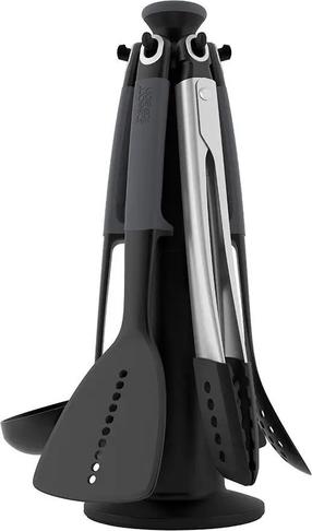 Virtuvės reikmenų rinkinys, su stovu Joseph Joseph Elevate Carousel, 21 cm, 35.3 cm, juoda sp./pilka sp., 6 vnt.