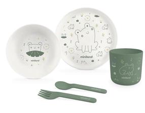 Barošanas komplekts Miniland ECO Frog, 0 mēn., dabiski bioloģiski materiāli, balta krās./zaļa krās.