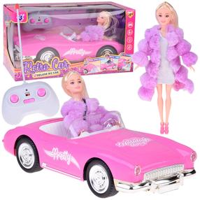 Nukk, autoga Retro Cadillac, 30 cm, roosa v.