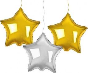 Folijas balons figūriņa GoDan Stars, zelta krās./sudraba krās., 3 gab.