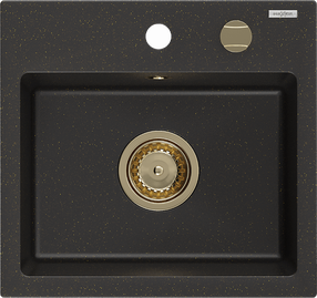Virtuvinė plautuvė Mexen Milo Metallic black/gold+Gold, granitas, 43 cm x 41 cm x 17.1 cm, metallic black/gold+gold sp.