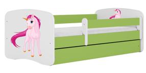 Vaikiška lova Kocot Kids Babydreams Unicorn, žalia sp., 80 x 180 cm, be patalynės dėžės, be čiužinio