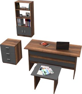 Biroja mēbeļu komplekts Kalune Design VO11 956LCS2110, antracīta krās./brūna krās., 140 cm x 37.6 cm x 63.6 cm