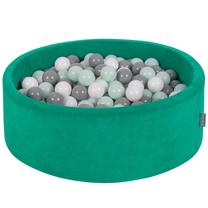 Baseinas su kamuoliukais KiddyMoon Velvet ball pit Round 200 Balls, 90 cm x 90 cm, 200 vnt, balta sp./žalia sp.