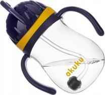 Gertuvė su silikoniniu šiaudeliu Akuku A0165, 280 ml, 9 mėn., polipropilenas (pp), mėlyna sp./geltona sp.