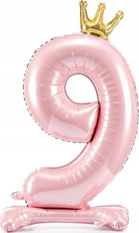 Folijas balons cipars PartyDeco Standing 9, rozā krās.