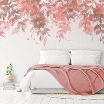 Fototapetas Artgeist Under Vegetation - Hanging Vines Of Pink Leaves On A Neutral Background, 70 cm x 98 cm