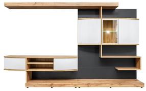 Sekcija ASM Palermo Palermo, antracito sp./ąžuolo sp./balta sp., 300 cm x 182 cm x 45 cm