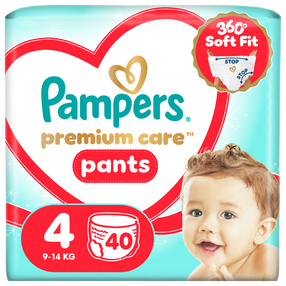 Autiņbiksītes - apakšbiksītes Pampers Premium Care Pants, 4 izmērs, 9 - 14 kg, 40 gab.