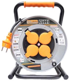 Удлинитель на катушке Richmann, 3 x 1,5 mm², 50 м, IP44, 4 розетки, черный цв./oранжевый цв.
