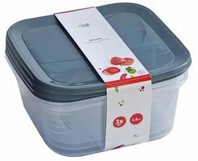 Maisto dėžučių rinkinys Katex Poly3, 2.8 l, 22 cm x 22 cm, skaidri sp./pilka sp., 3 vnt.