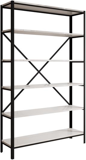 Knygų lentyna ADRK Ralph, juoda sp./blizgios baltos spalvos, 180.2 cm x 30 cm x 110 cm