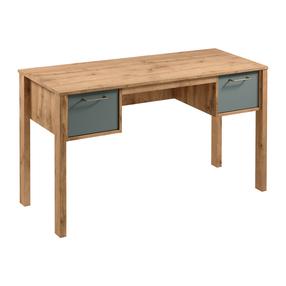 Rašomasis stalas su stalčiais Gala Meble Indygo B2S, 138 cm x 53 cm, 75 cm, ąžuolo sp./žalia sp.