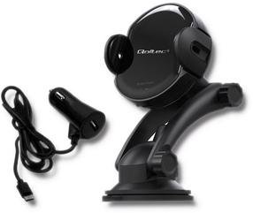 Auto telefona lādētājs Qoltec, USB/Wireless/USB-C, melna krās.