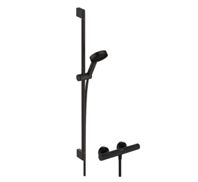 Душевой набор с термостатическим смесителем Hansgrohe Ecostat Fine Pulsify Select S, черный цв.