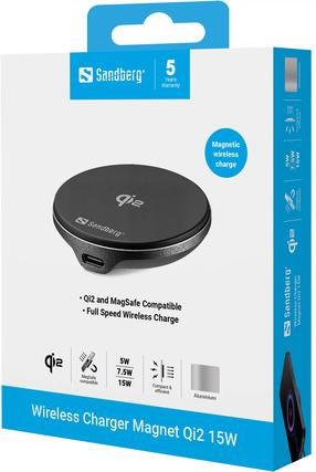 Belaidis įkroviklis Sandberg 441-61, USB Type C/Qi Wireless, juoda sp., 15 W
