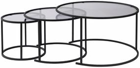 Kavos staliukų komplektas Nordure Aurum, skaidrus/juodas/pilkas, 42 - 80 cm x 80 cm x 35 - 43 cm, 3 vnt.