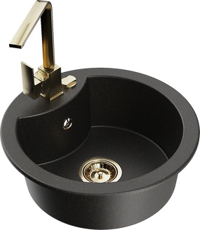 Кухонная мойка Mexen Diego 6512-75-670300-50, гранит, 48.8 см x 48.8 см x 16.7 см, золотой цв./черный цв.