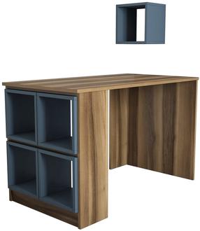 Rašomasis stalas su lentyna Kalune Design Box 845HCT3805, 120 cm x 65 cm, 75 cm, mėlyna sp./riešuto sp.