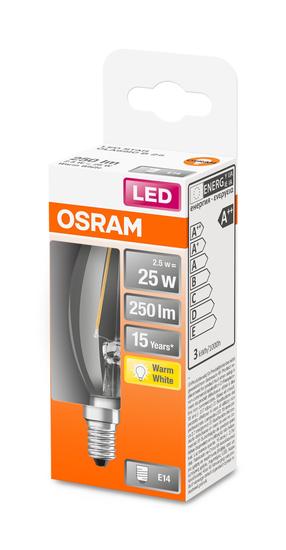 Spuldze Osram LED, B35, silti balta krās., E14, 2.5 W, 250 lm