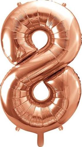Folijas balons cipars PartyDeco 8, zeltrozā krās.