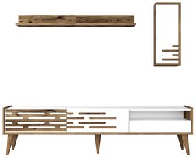 Sekcija Kalune Design Valensiya 845HCT5343, balts krās./valriekstu krās., 45 cm x 180 cm x 35 cm, 3 gab.