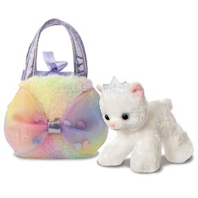 Pliušinis žaislas, su krepšiu katė Aurora Fancy Pals, balta sp./violetinė sp., 20 cm, 2 vnt.
