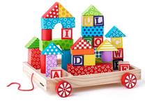 Lavinimo žaislas WOODY Eco Wooden Alphabet Educational Cart, 24 cm, įvairių spalvų, 34 vnt.