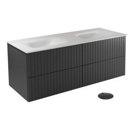 Vonios spintelė su praustuvu Besco Akya Linea, balta sp./juoda sp./pilka sp., 52.5 cm x 131 cm x 50.7 cm