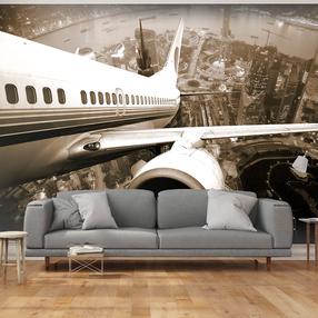 Fototapetas Artgeist Airplane Taking Off From The City 4XLFTNT1407SAM, 309 cm x 309 cm