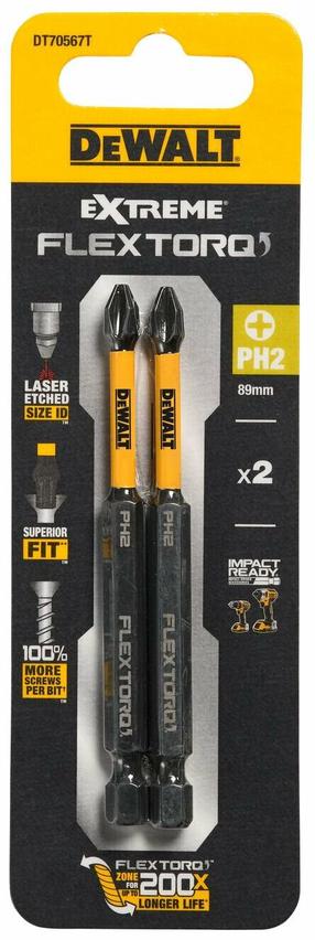 Triecienskrūvgrieža biti Dewalt FlexTORQ, PH2, 89 mm