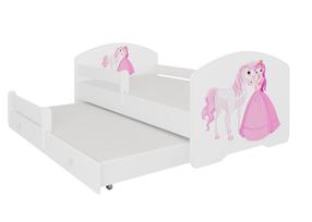 Детская кровать с выдвижной дополнительной кроватью ADRK Pepe II Princess And Horse, белый цв., 80 x 160 cm, с матрасом