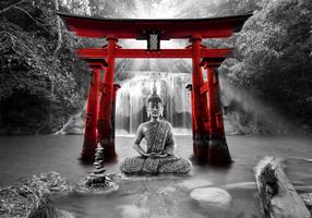 Fototapetas Artgeist Buddha Smile (Red) LFT1769SAM, 140 cm x 196 cm