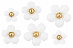 Õhupallide komplekt ovaalsed/ümmargune PartyDeco Flowers, kuldne v./valge v., 42 tk