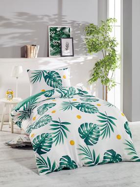 Patalynės užvalkalų komplektas Mijolnir Monstera 162ELR9378, balta sp./žalia sp., 50 x 70 cm, 140 x 200 cm