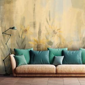 Fototapetas Artgeist A Touch Of Summer - Floral Motif With A Meadow Full Of Yellow Flowers And Grasses, 140 cm x 200 cm