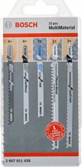 Siaurapjūklio pjūklelių komplektas Bosch MultiMaterial, 13.2 cm, 15 vnt.