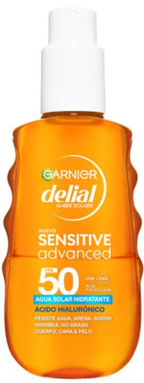 Purškiklis įdegio priežiūrai kūnui/veidui/plaukams Garnier Delial Sensitive Advanced SPF50, 150 ml
