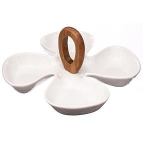 Servēšanas šķīvis, balta krās., porcelāna/bambuss